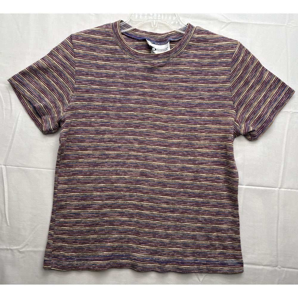 Vintage 90s YS Casual Cotton Knit Rave Stripe Short Sleeve USA Shirt Small